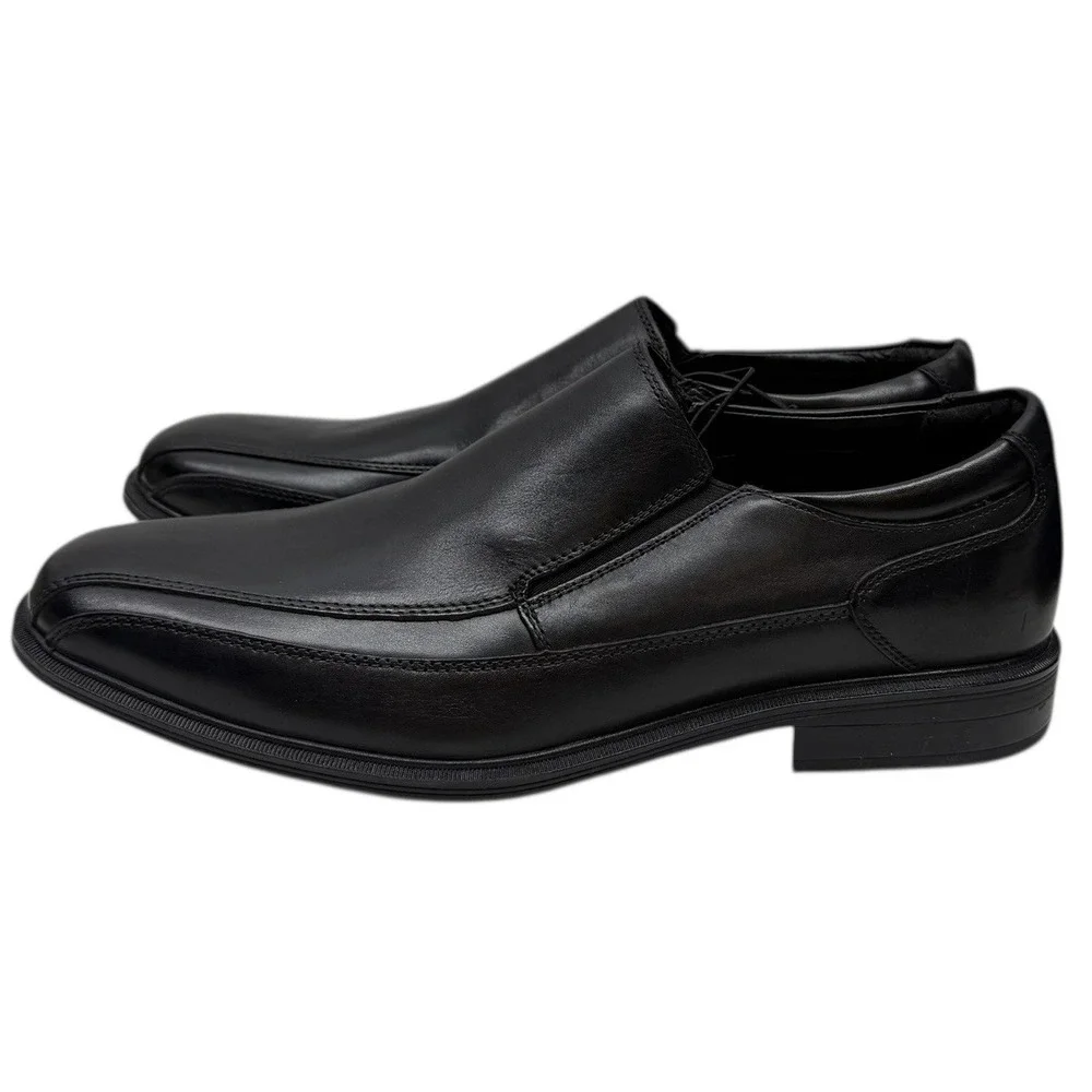 Kenneth Cole  Mens Black Leather Slip On Square Toe Dress Shoes‎ Size 10.5